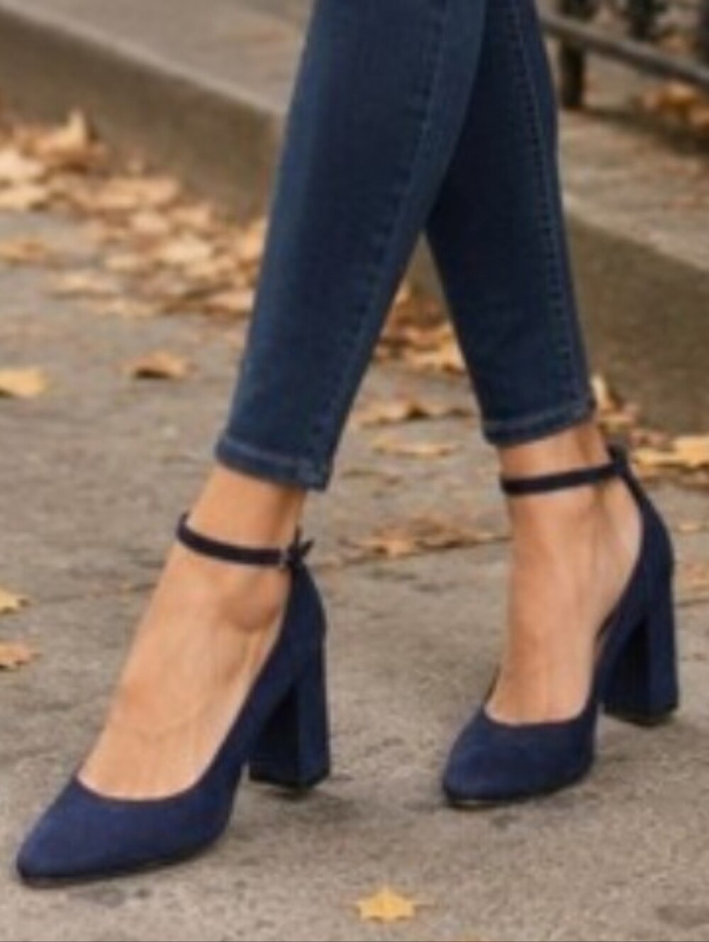Cole Haan Blue Suede Ankle Strap Block Heel Rubber Sole Cushioned Insole Size 10